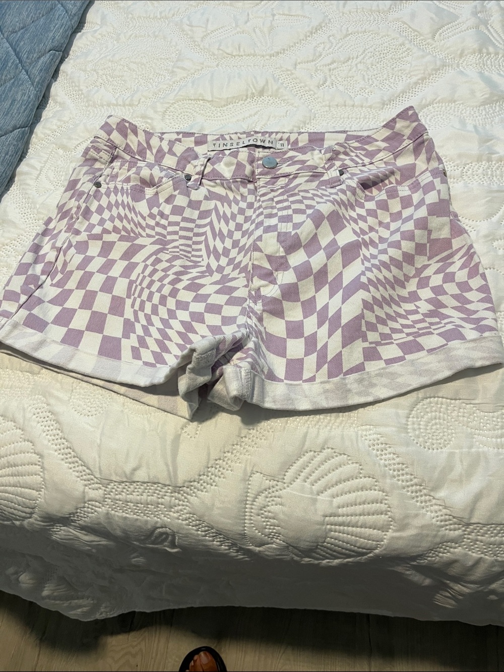 Tinseltown Lavender & White Distorted Checkerboard Shorts